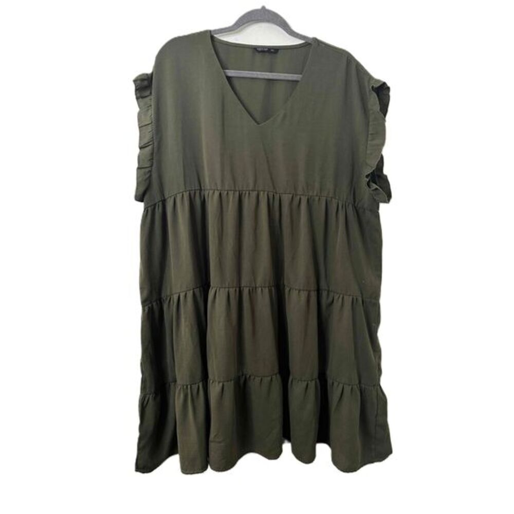 SHEIN Curve Dress Women PlusSize 3XL Green Tunic Sleeveless V Neck Tiered Flare